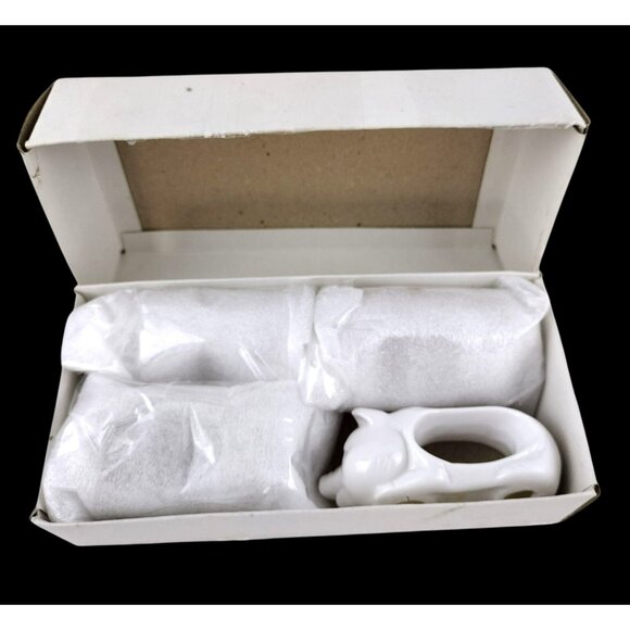 Pig Napkin Holders Vintage Shafford White Glossy Animal Rings Taiwan Set of 4 - Picture 1 of 11